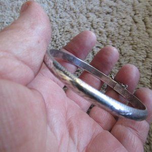 Vintage Sterling Silver Bangle with Safety Chain.